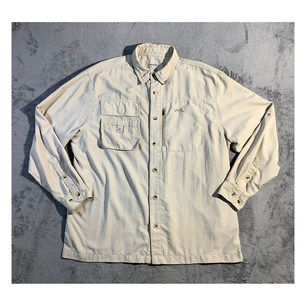 Natural‎ Gear Men's L Tan Nylon Long Sleeve Fishing Hiking Shirt Ventilated